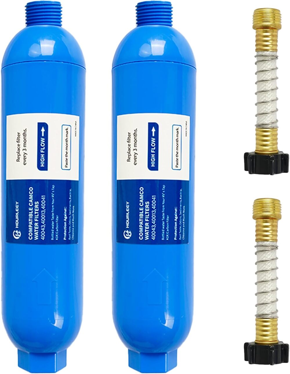 2 Pack RV Inline Water Filter with 2 Flexible Hose Protector RVs Campers Marines